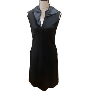 Piazza Sempione Little Black‎ MIDI Sheath Dress Ruffle Neck  Uneven Collar XS